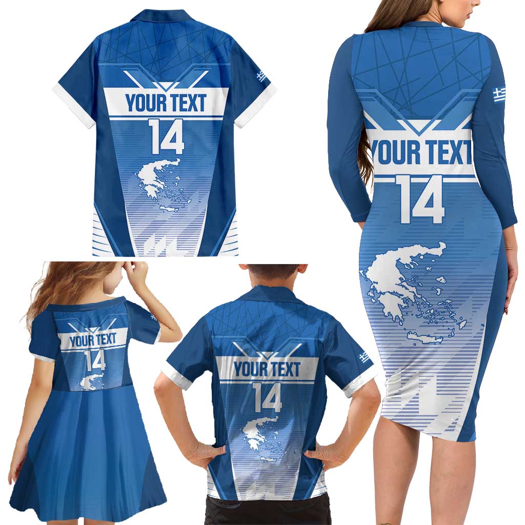 Custom Greece Football Family Matching Long Sleeve Bodycon Dress and Hawaiian Shirt Go Ethniki Coat Of Arms Style