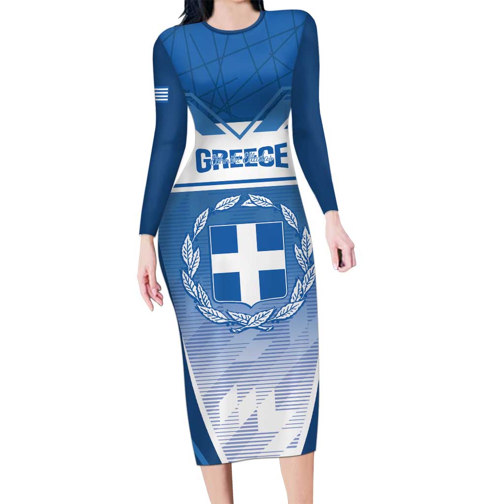 Custom Greece Football Family Matching Long Sleeve Bodycon Dress and Hawaiian Shirt Go Ethniki Coat Of Arms Style