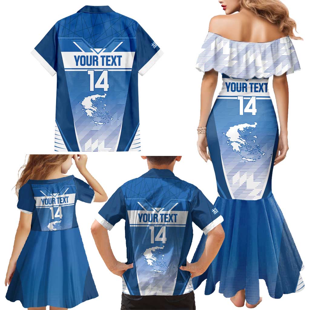 Custom Greece Football Family Matching Mermaid Dress and Hawaiian Shirt Go Ethniki Coat Of Arms Style