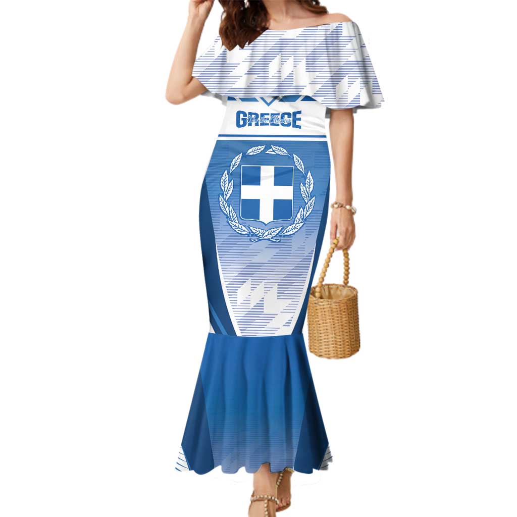Custom Greece Football Family Matching Mermaid Dress and Hawaiian Shirt Go Ethniki Coat Of Arms Style