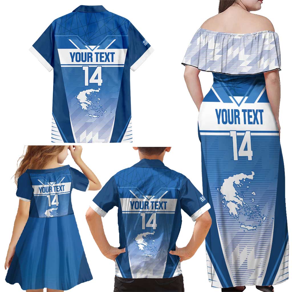 Custom Greece Football Family Matching Off Shoulder Maxi Dress and Hawaiian Shirt Go Ethniki Coat Of Arms Style