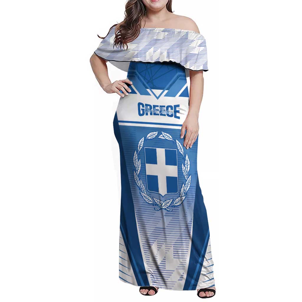 Custom Greece Football Family Matching Off Shoulder Maxi Dress and Hawaiian Shirt Go Ethniki Coat Of Arms Style