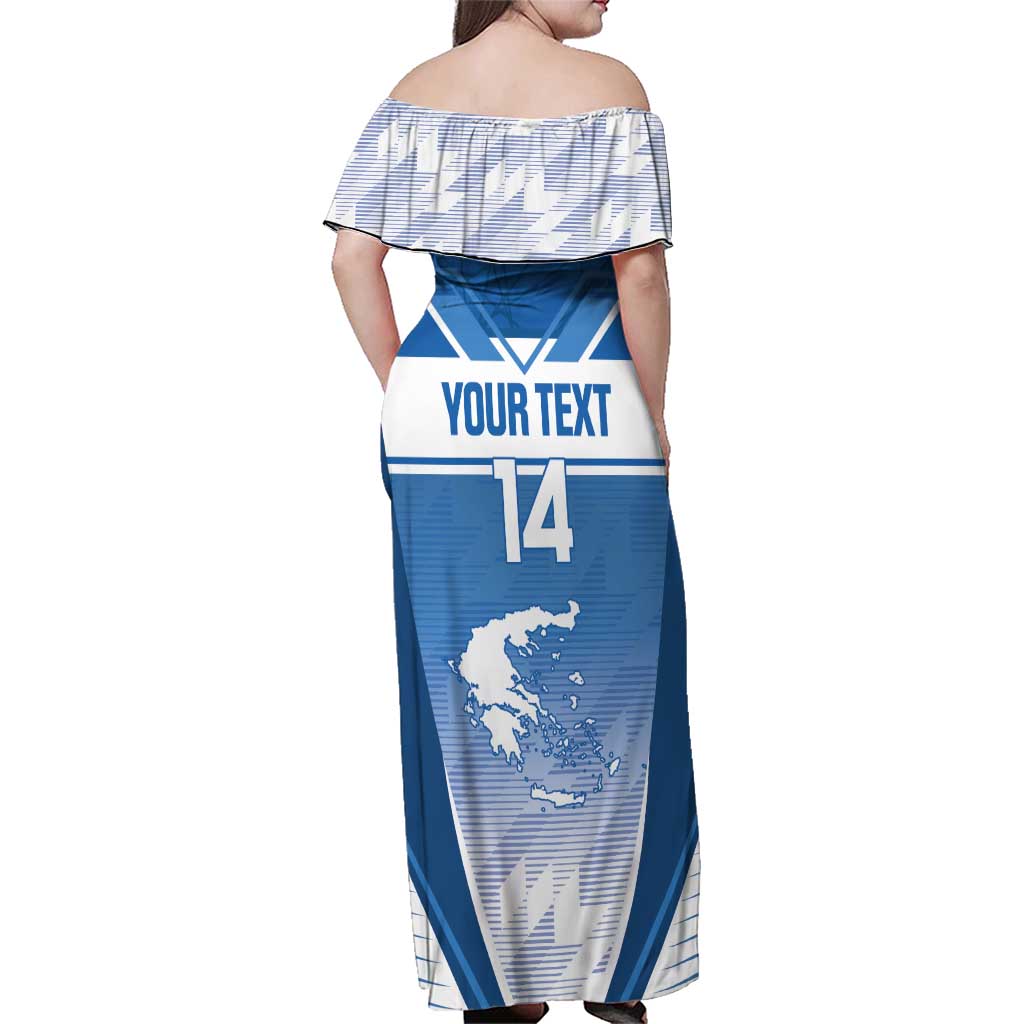 Custom Greece Football Family Matching Off Shoulder Maxi Dress and Hawaiian Shirt Go Ethniki Coat Of Arms Style