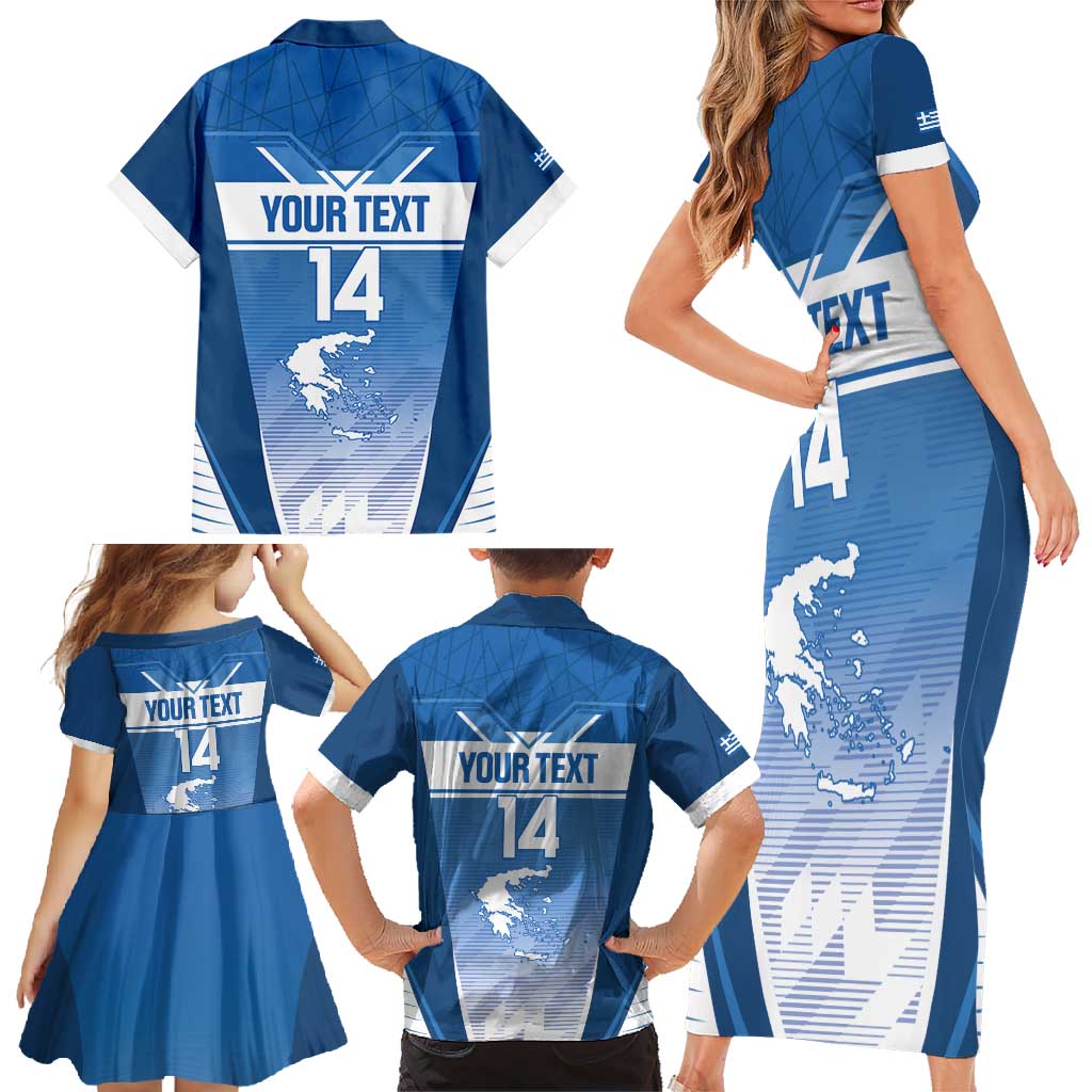 Custom Greece Football Family Matching Short Sleeve Bodycon Dress and Hawaiian Shirt Go Ethniki Coat Of Arms Style