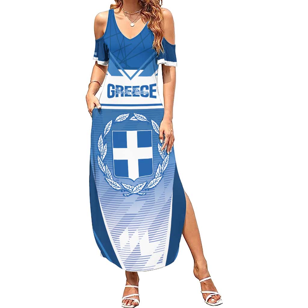Custom Greece Football Family Matching Summer Maxi Dress and Hawaiian Shirt Go Ethniki Coat Of Arms Style
