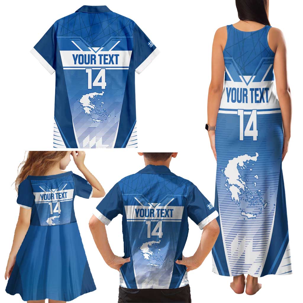 Custom Greece Football Family Matching Tank Maxi Dress and Hawaiian Shirt Go Ethniki Coat Of Arms Style