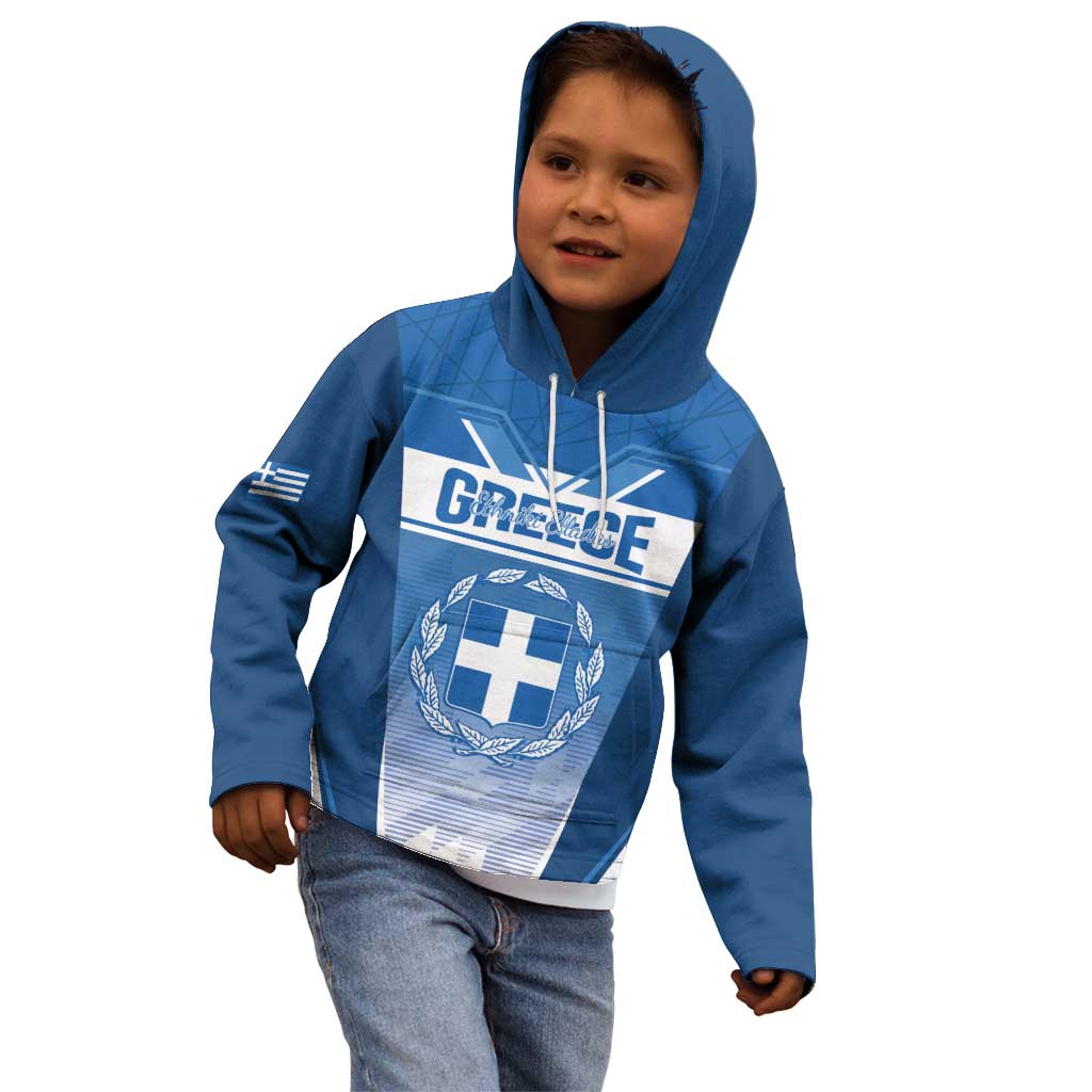 Custom Greece Football Kid Hoodie Go Ethniki Coat Of Arms Style