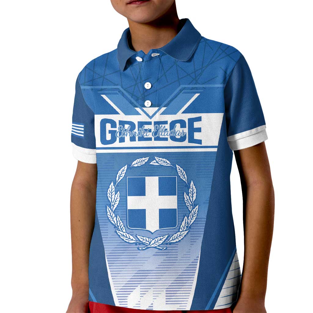 Custom Greece Football Kid Polo Shirt Go Ethniki Coat Of Arms Style