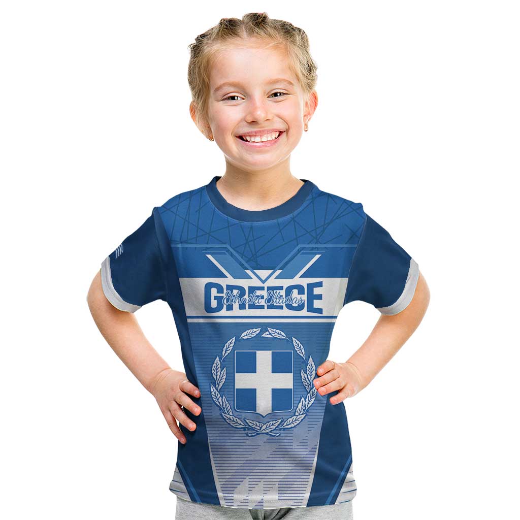 Custom Greece Football Kid T Shirt Go Ethniki Coat Of Arms Style