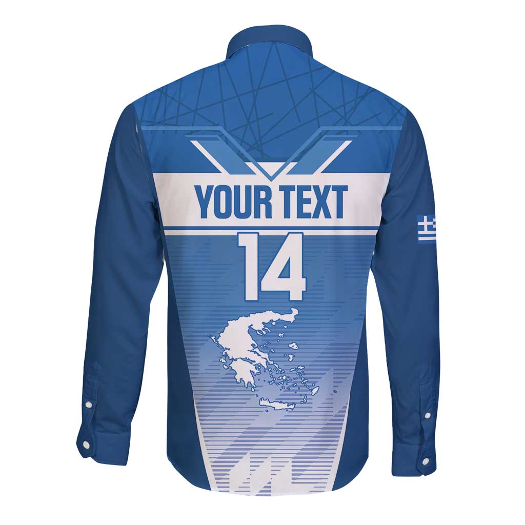 Custom Greece Football Long Sleeve Button Shirt Go Ethniki Coat Of Arms Style