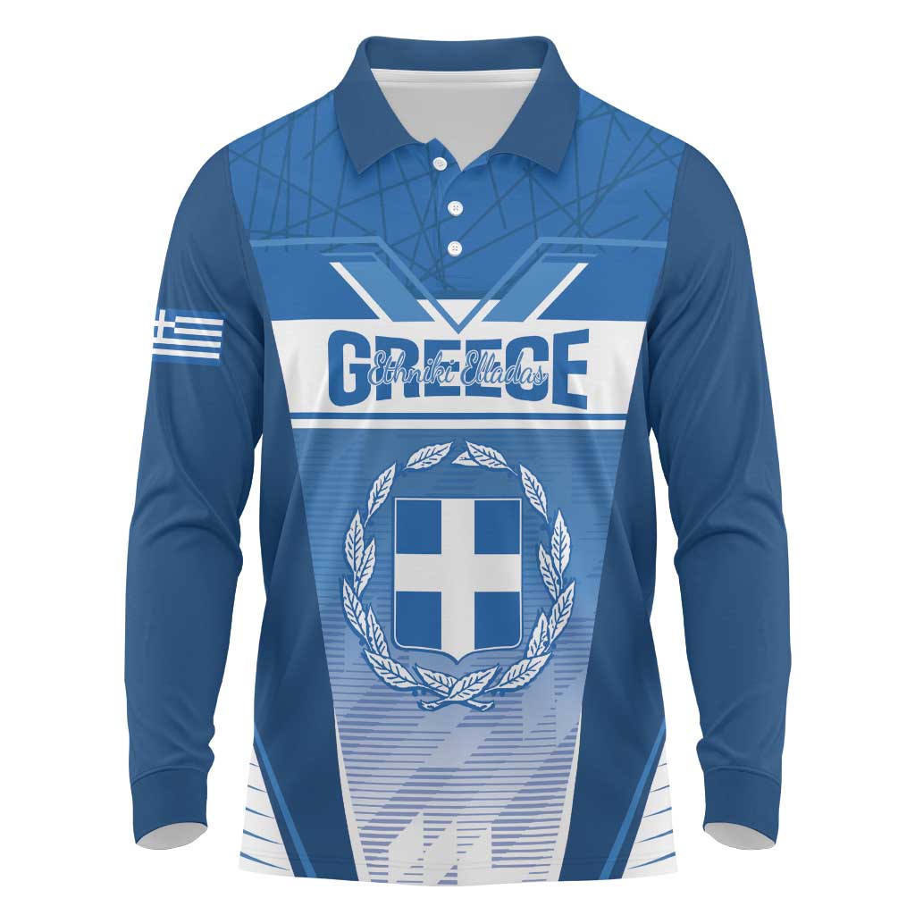 Custom Greece Football Long Sleeve Polo Shirt Go Ethniki Coat Of Arms Style