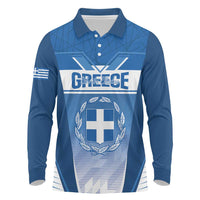 Custom Greece Football Long Sleeve Polo Shirt Go Ethniki Coat Of Arms Style