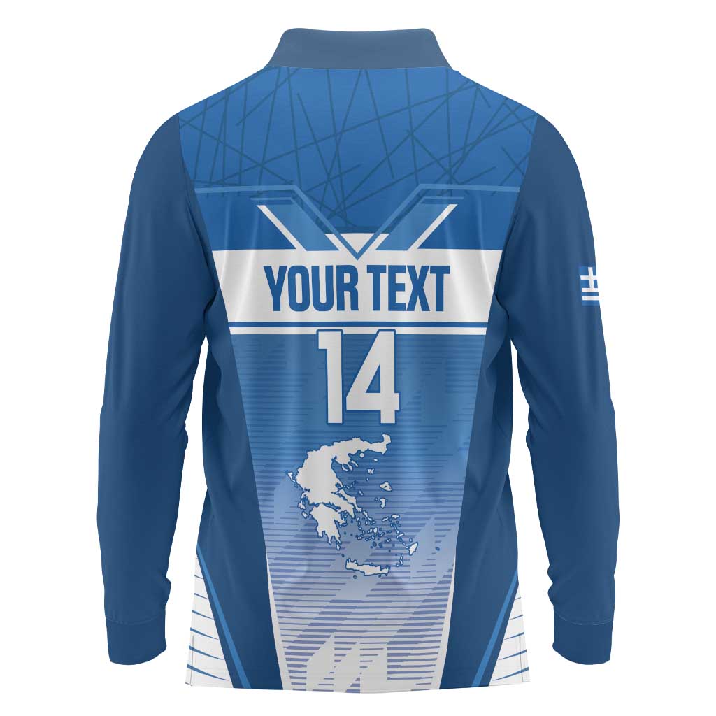 Custom Greece Football Long Sleeve Polo Shirt Go Ethniki Coat Of Arms Style