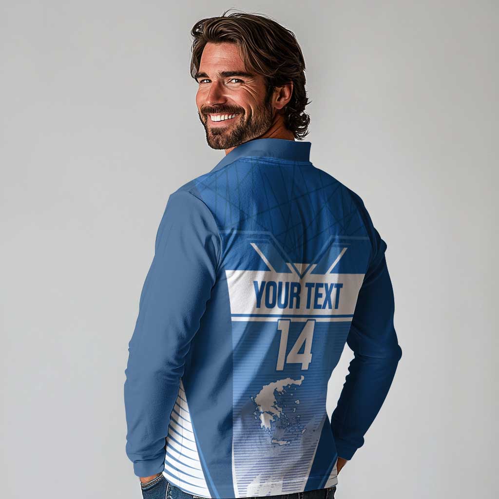 Custom Greece Football Long Sleeve Polo Shirt Go Ethniki Coat Of Arms Style