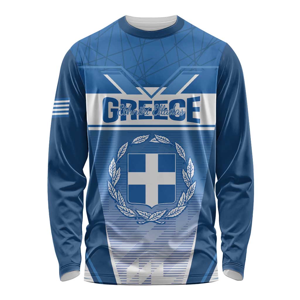 Custom Greece Football Long Sleeve Shirt Go Ethniki Coat Of Arms Style