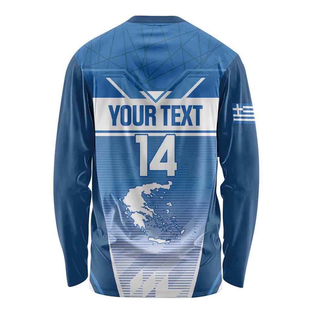 Custom Greece Football Long Sleeve Shirt Go Ethniki Coat Of Arms Style