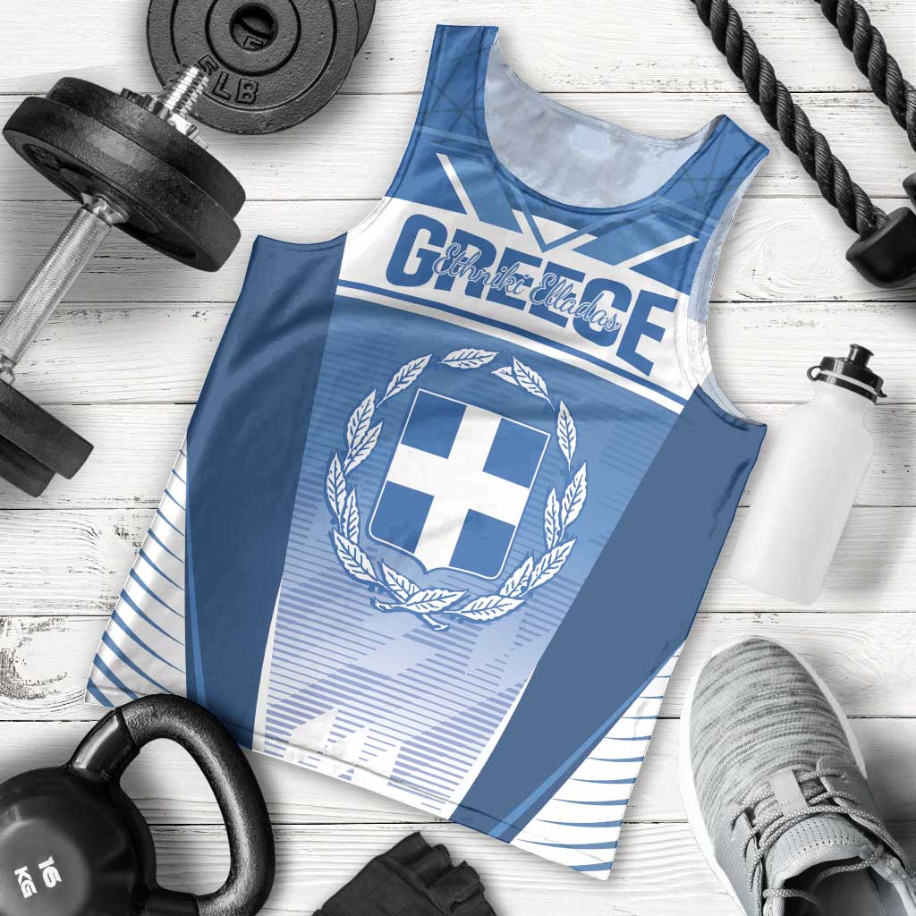 Custom Greece Football Men Tank Top Go Ethniki Coat Of Arms Style