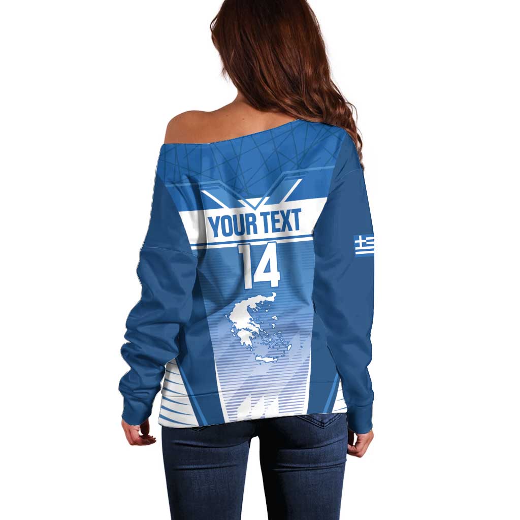Custom Greece Football Off Shoulder Sweater Go Ethniki Coat Of Arms Style