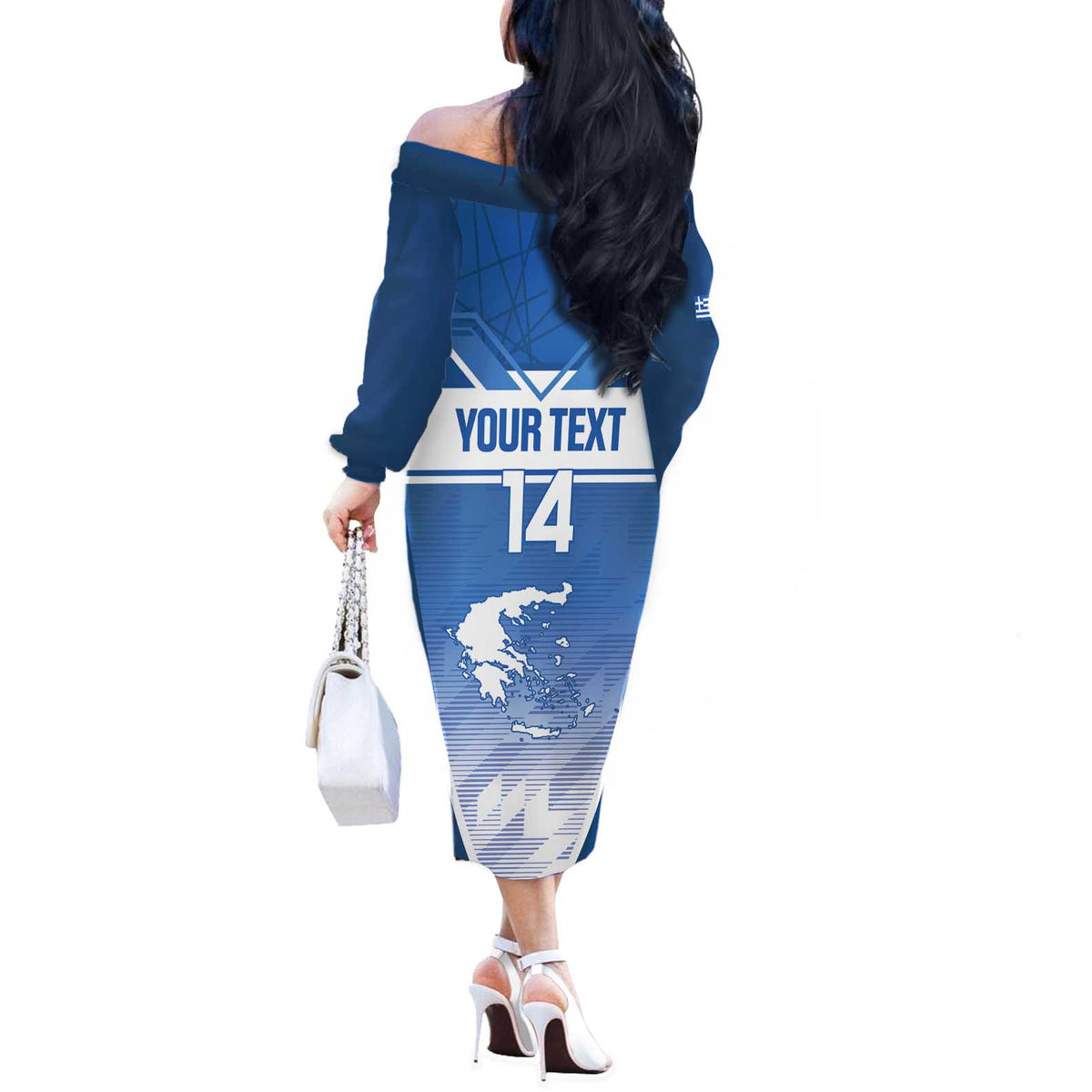Custom Greece Football Off The Shoulder Long Sleeve Dress Go Ethniki Coat Of Arms Style