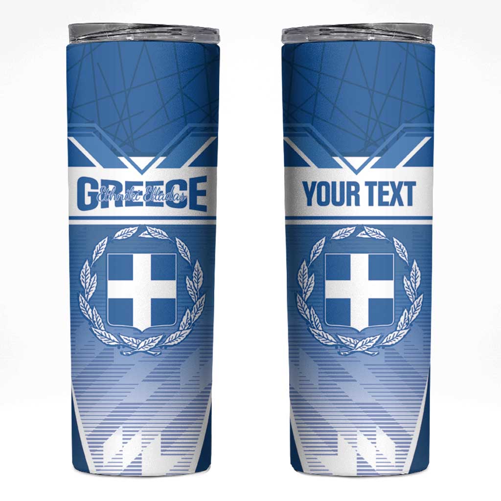 Custom Greece Football Skinny Tumbler Go Ethniki Coat Of Arms Style