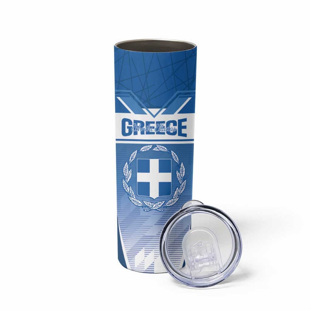 Custom Greece Football Skinny Tumbler Go Ethniki Coat Of Arms Style