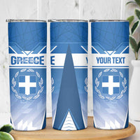 Custom Greece Football Skinny Tumbler Go Ethniki Coat Of Arms Style