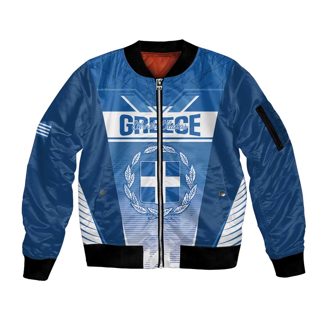 Custom Greece Football Sleeve Zip Bomber Jacket Go Ethniki Coat Of Arms Style