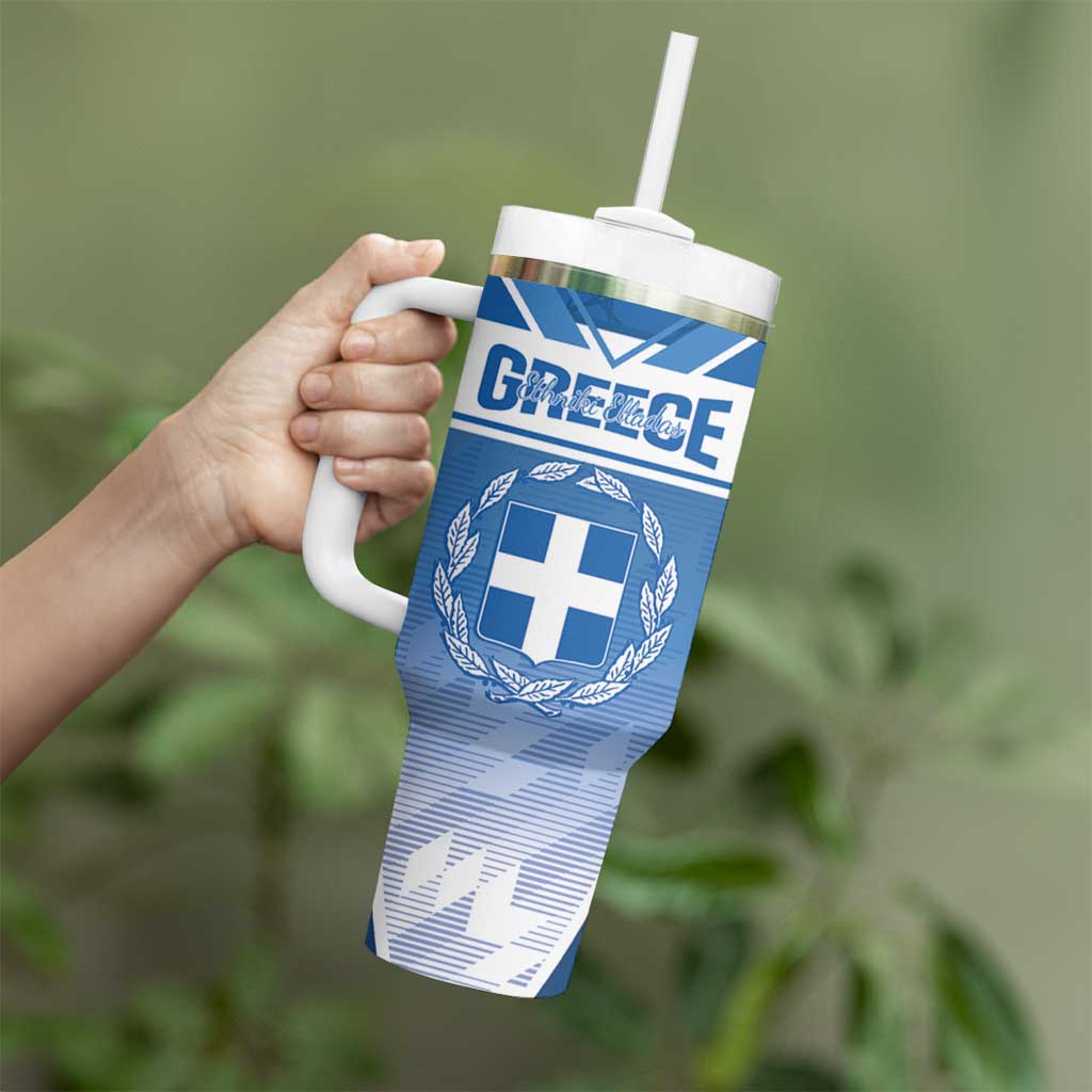 Custom Greece Football Tumbler With Handle Go Ethniki Coat Of Arms Style