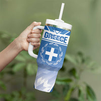 Custom Greece Football Tumbler With Handle Go Ethniki Coat Of Arms Style