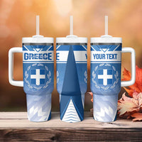Custom Greece Football Tumbler With Handle Go Ethniki Coat Of Arms Style