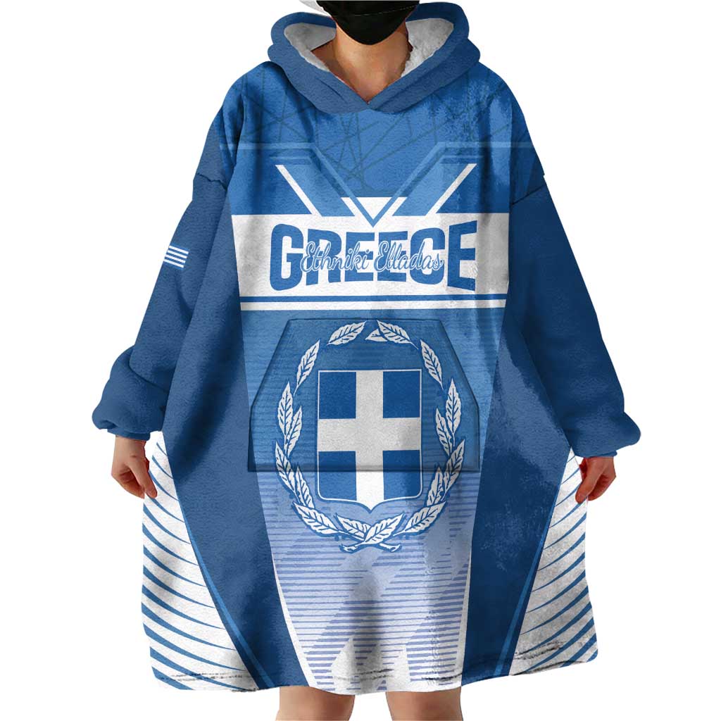 Custom Greece Football Wearable Blanket Hoodie Go Ethniki Coat Of Arms Style