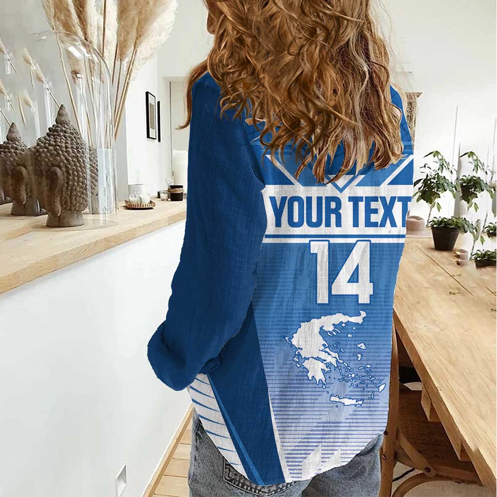 Custom Greece Football Women Casual Shirt Go Ethniki Coat Of Arms Style