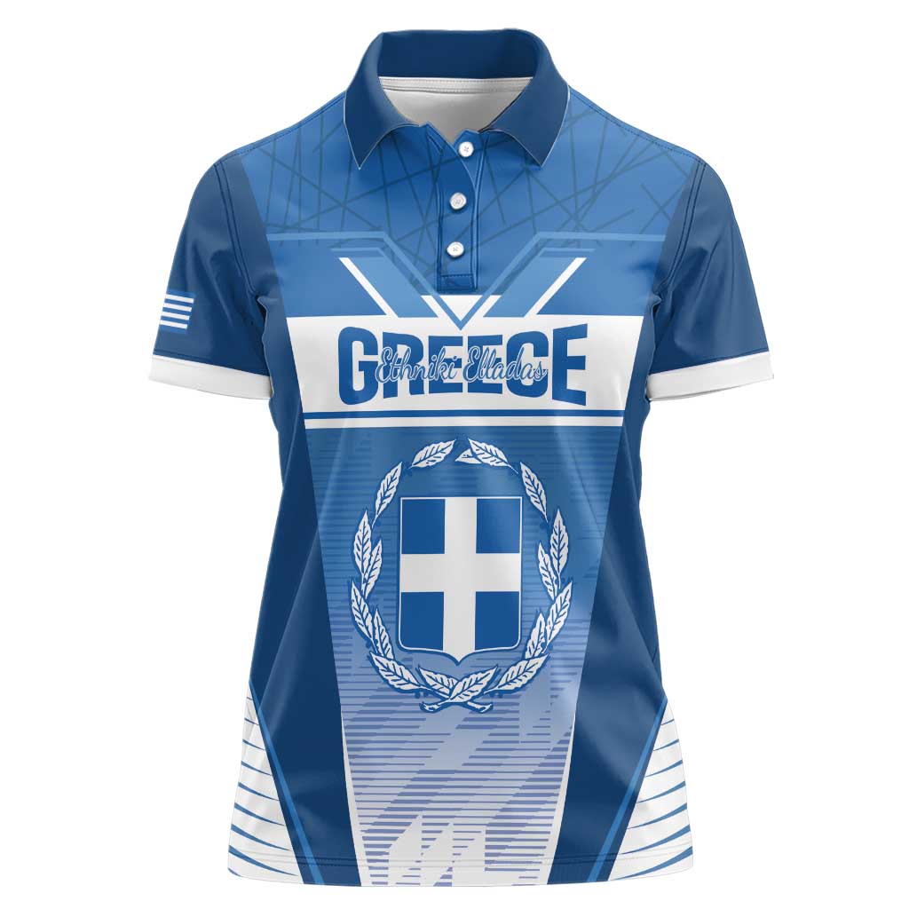 Custom Greece Football Women Polo Shirt Go Ethniki Coat Of Arms Style