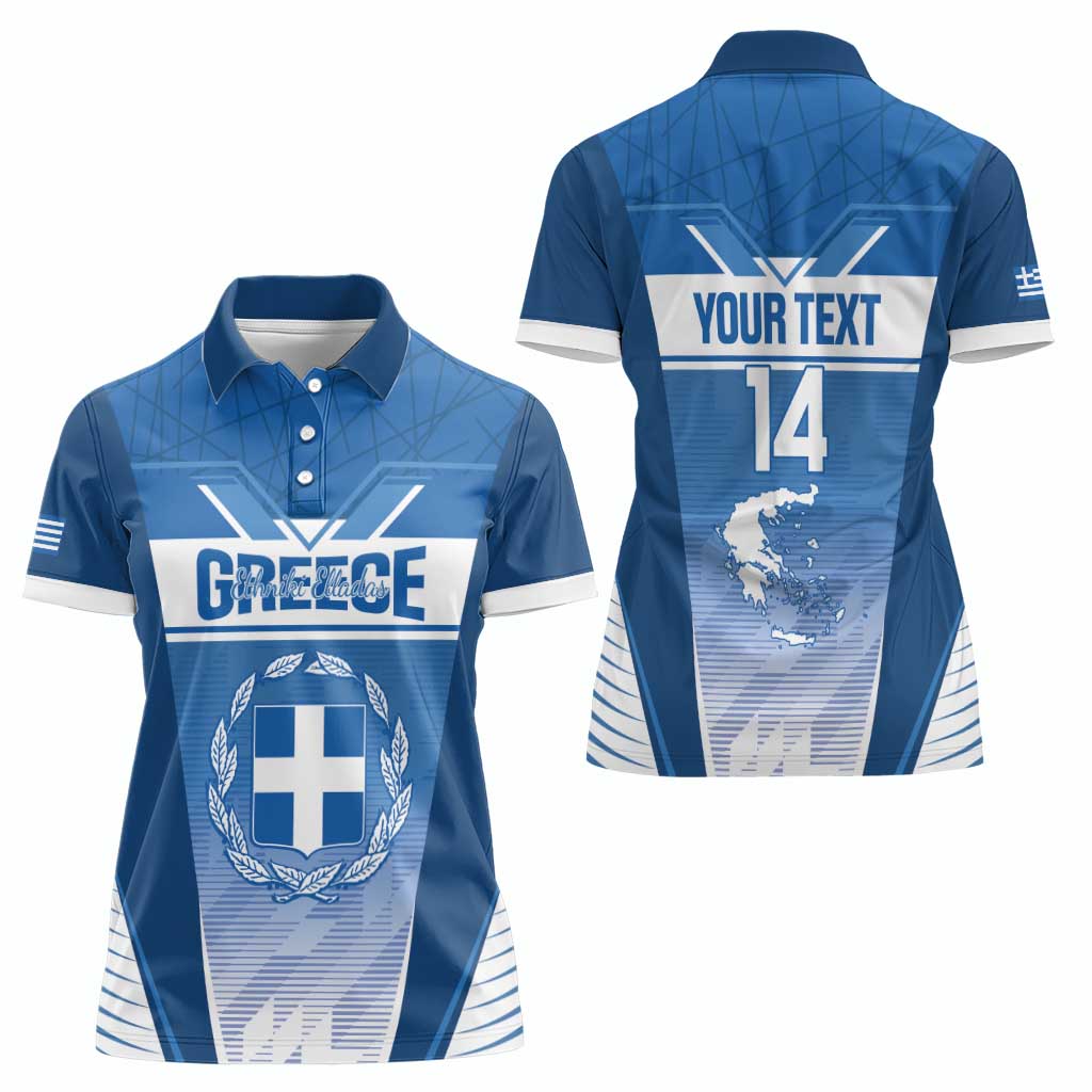 Custom Greece Football Women Polo Shirt Go Ethniki Coat Of Arms Style