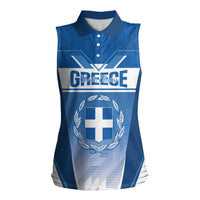 Custom Greece Football Women Sleeveless Polo Shirt Go Ethniki Coat Of Arms Style
