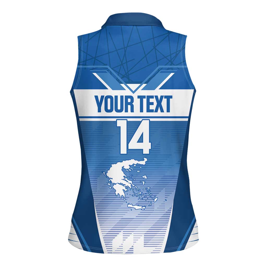 Custom Greece Football Women Sleeveless Polo Shirt Go Ethniki Coat Of Arms Style