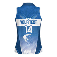 Custom Greece Football Women Sleeveless Polo Shirt Go Ethniki Coat Of Arms Style