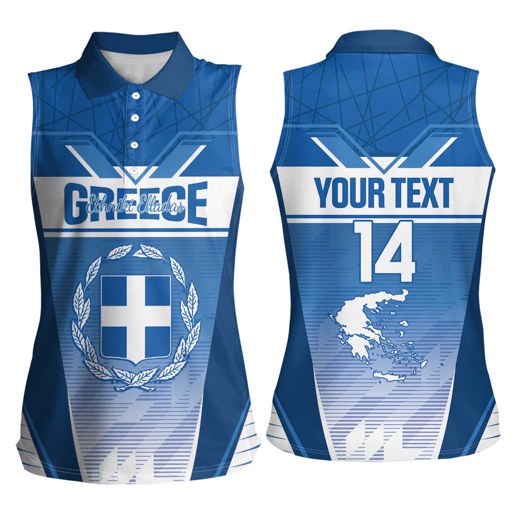 Custom Greece Football Women Sleeveless Polo Shirt Go Ethniki Coat Of Arms Style