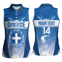 Custom Greece Football Women Sleeveless Polo Shirt Go Ethniki Coat Of Arms Style