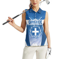 Custom Greece Football Women Sleeveless Polo Shirt Go Ethniki Coat Of Arms Style