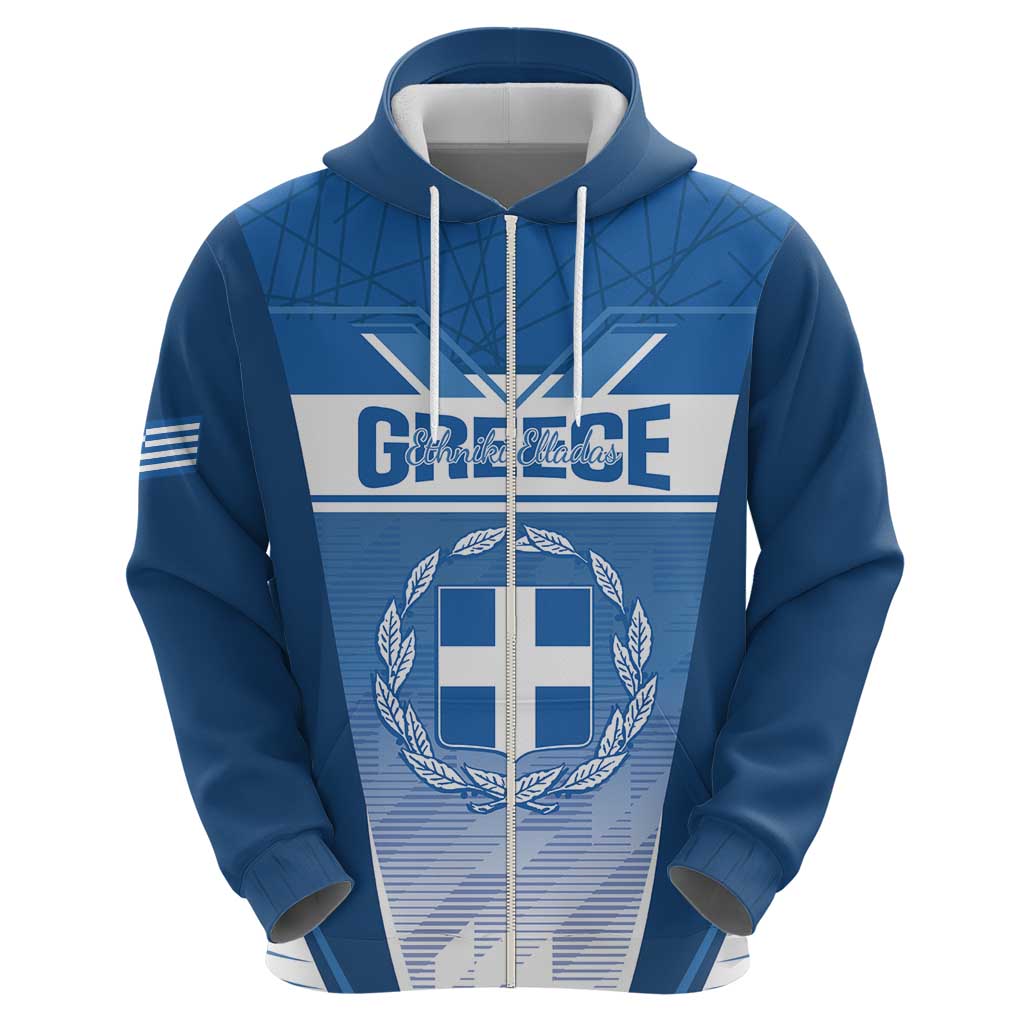 Custom Greece Football Zip Hoodie Go Ethniki Coat Of Arms Style