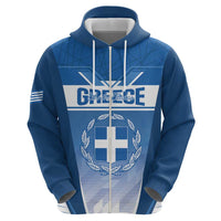 Custom Greece Football Zip Hoodie Go Ethniki Coat Of Arms Style