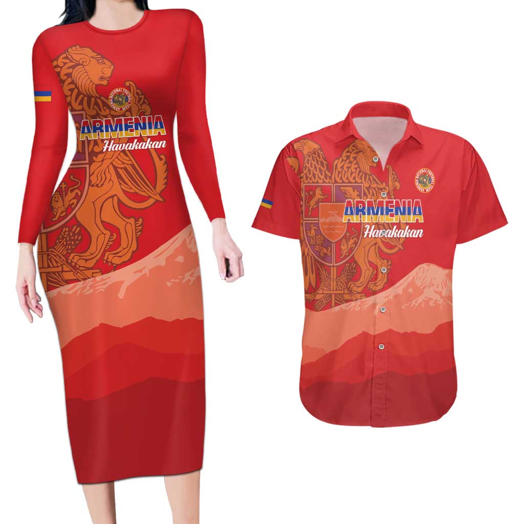 Custom Armenia Football Couples Matching Long Sleeve Bodycon Dress and Hawaiian Shirt Come On Havakakan