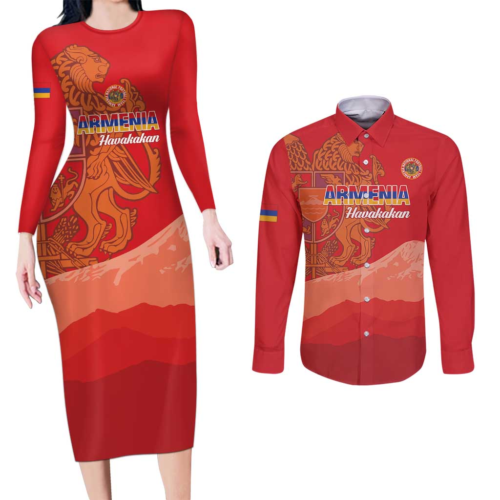 Custom Armenia Football Couples Matching Long Sleeve Bodycon Dress and Long Sleeve Button Shirt Come On Havakakan