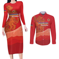 Custom Armenia Football Couples Matching Long Sleeve Bodycon Dress and Long Sleeve Button Shirt Come On Havakakan
