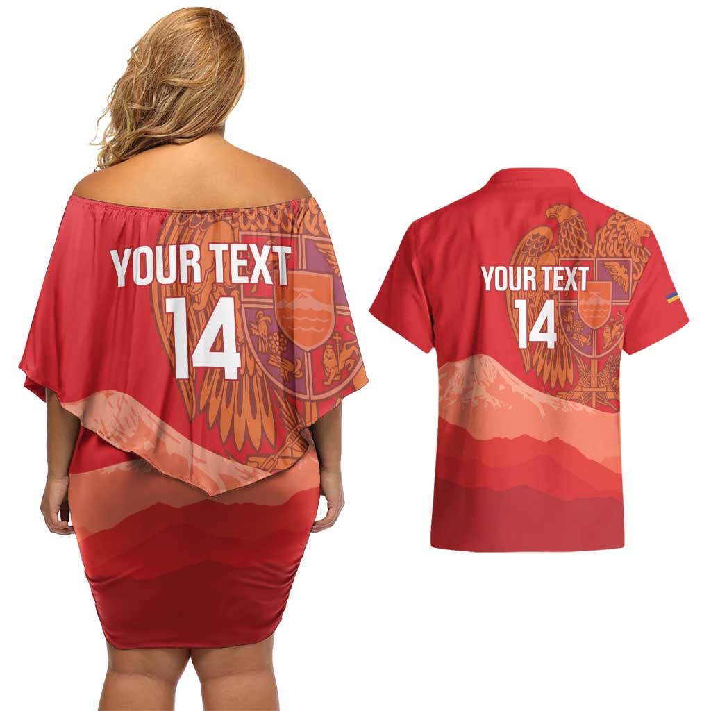 Custom Armenia Football Couples Matching Off Shoulder Short Dress and Hawaiian Shirt Come On Havakakan