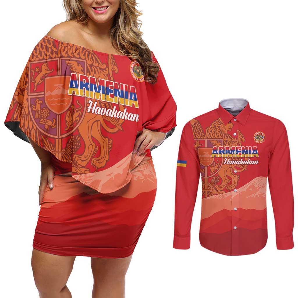 Custom Armenia Football Couples Matching Off Shoulder Short Dress and Long Sleeve Button Shirt Come On Havakakan