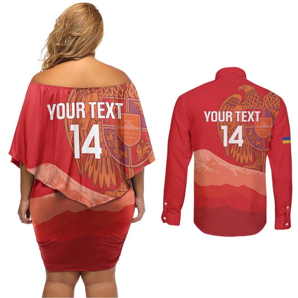 Custom Armenia Football Couples Matching Off Shoulder Short Dress and Long Sleeve Button Shirt Come On Havakakan