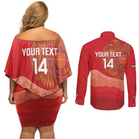 Custom Armenia Football Couples Matching Off Shoulder Short Dress and Long Sleeve Button Shirt Come On Havakakan
