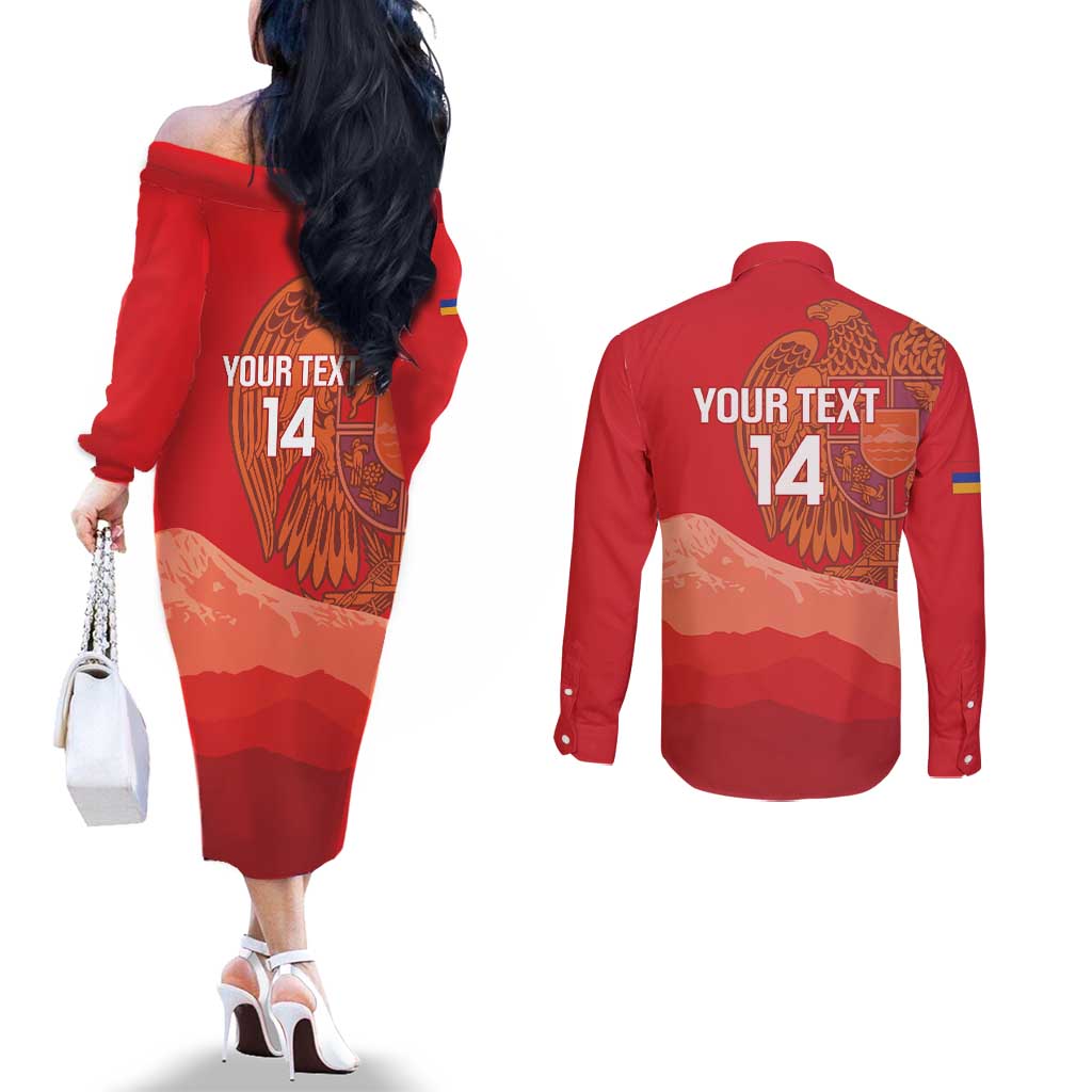 Custom Armenia Football Couples Matching Off The Shoulder Long Sleeve Dress and Long Sleeve Button Shirt Come On Havakakan